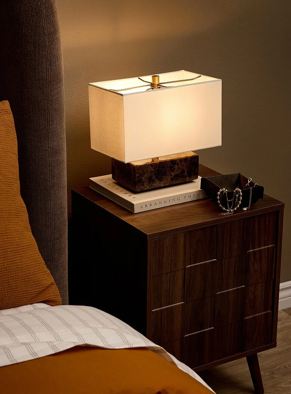 Emperador marble base rectangular table lamp
