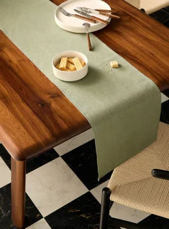 Eucalyptus green pure linen table runner