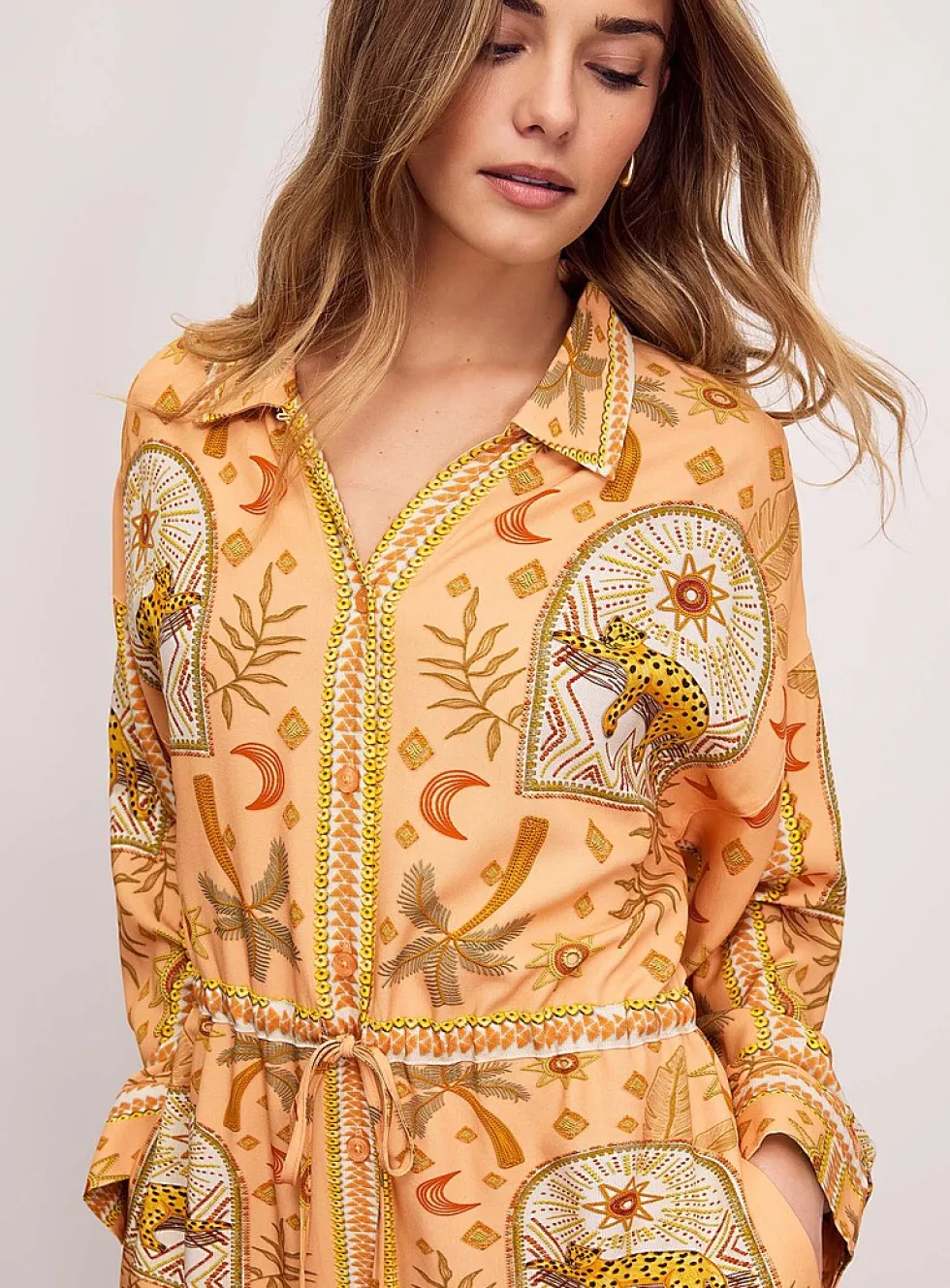 Exotic print maxi shirtdress