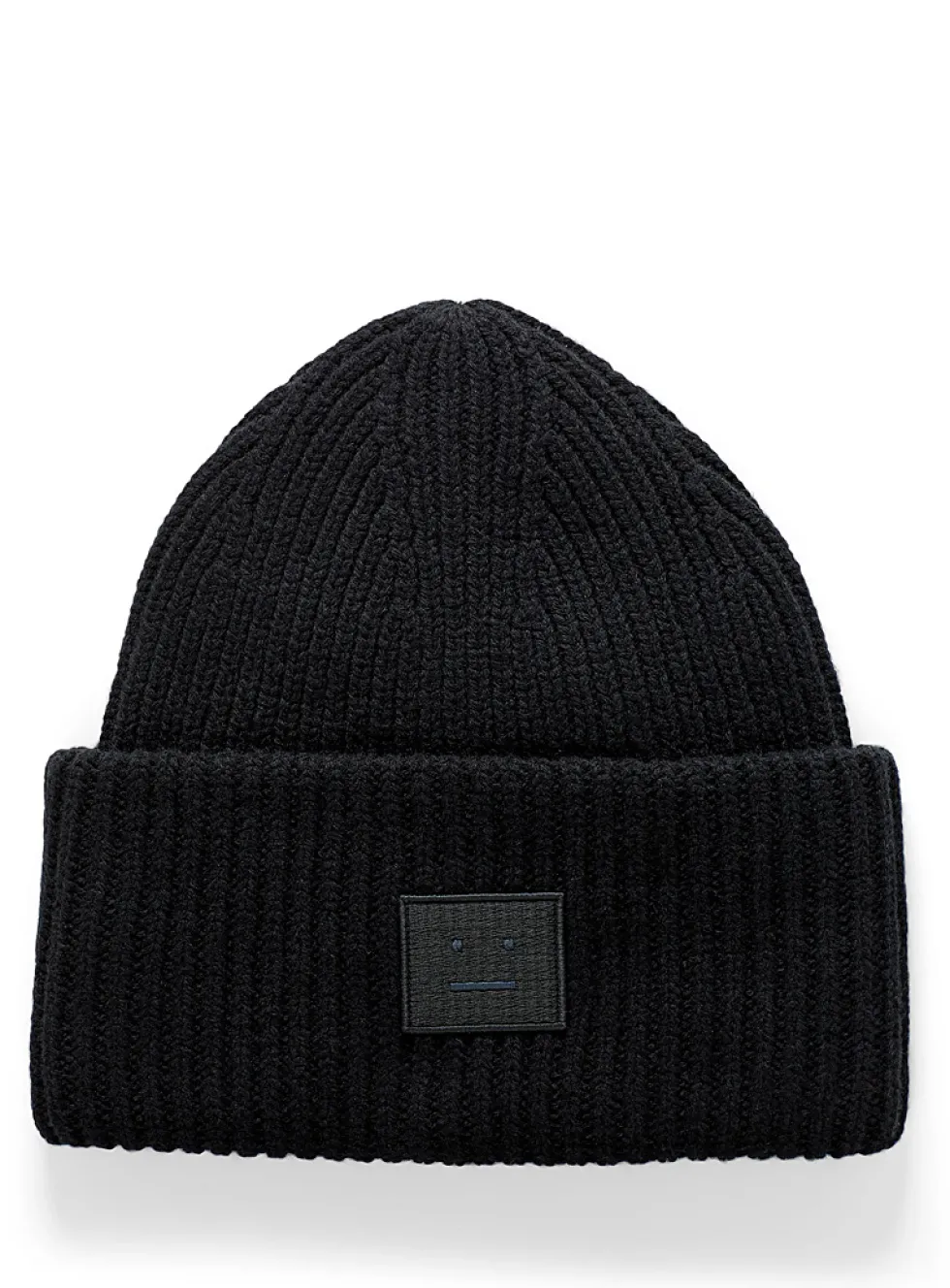 Face logo oversized turned-up cuff toque