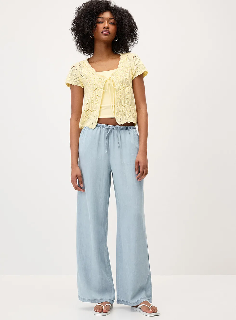 Faux-denim wide-leg pant
