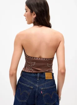 Faux-suede Western halter cami