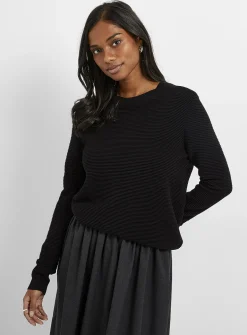 Fine ottoman-knit crew-neck sweater