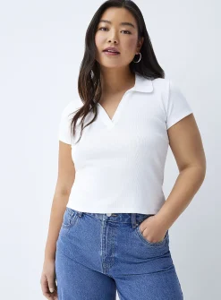 Fine ribbing Johnny collar T-shirt