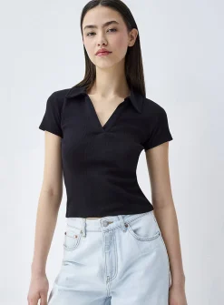 Fine ribbing Johnny collar T-shirt