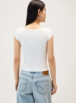 Fitted lace Henley T-shirt