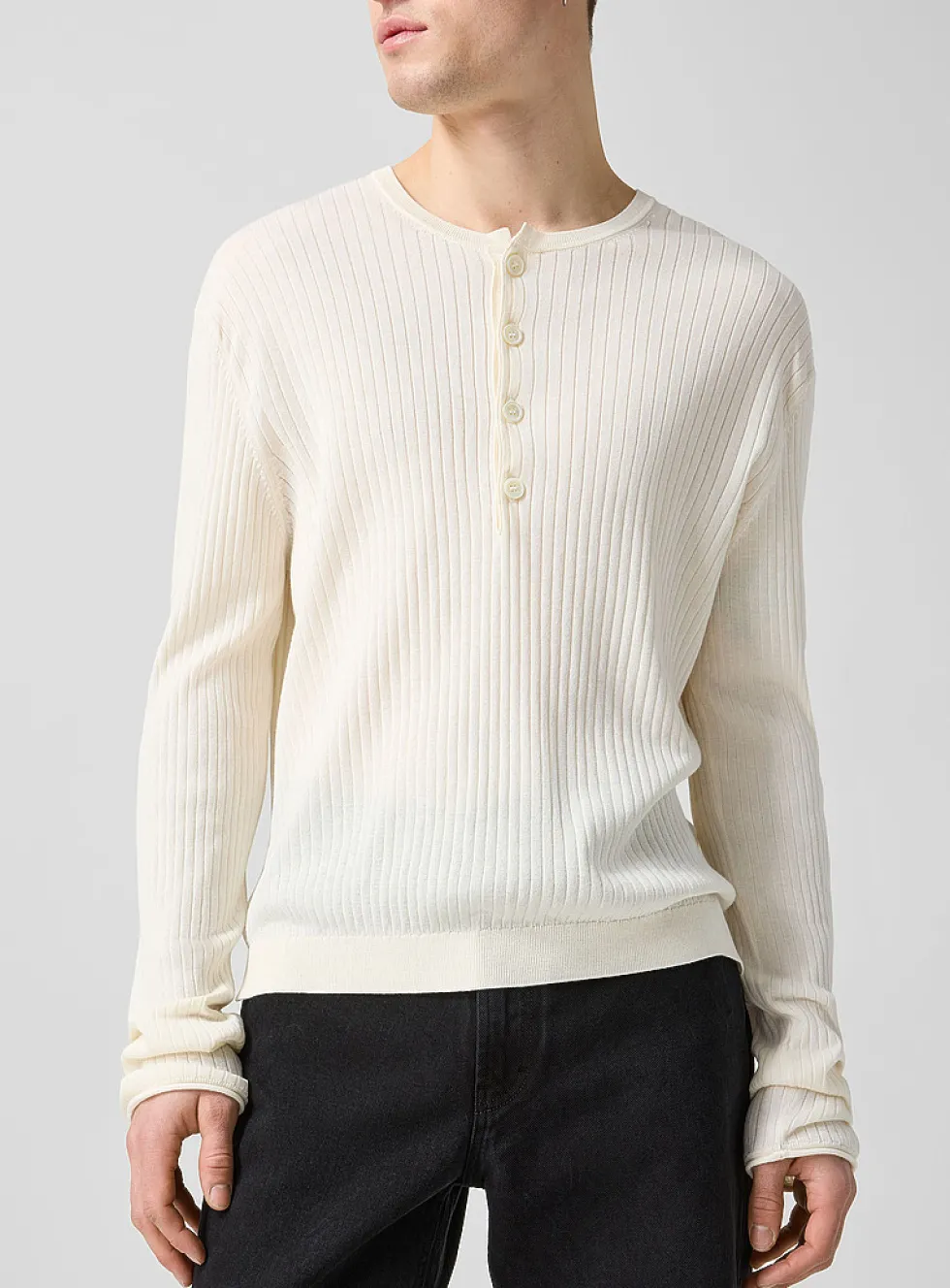 Fitted rib-knit Henley sweater