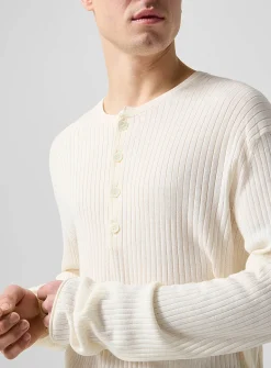 Fitted rib-knit Henley sweater