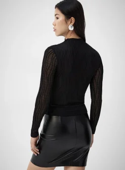 Fitted textured-wave mock-neck T-shirt