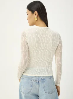 Fitted textured-wave mock-neck T-shirt