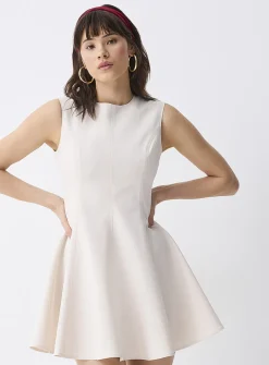 Fitted-waist flared tailored dress