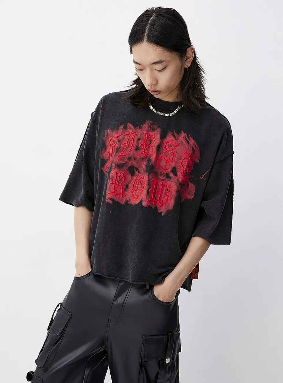 Flaming skull washed T-shirt