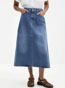 Flared denim midi skirt