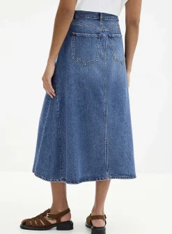 Flared denim midi skirt