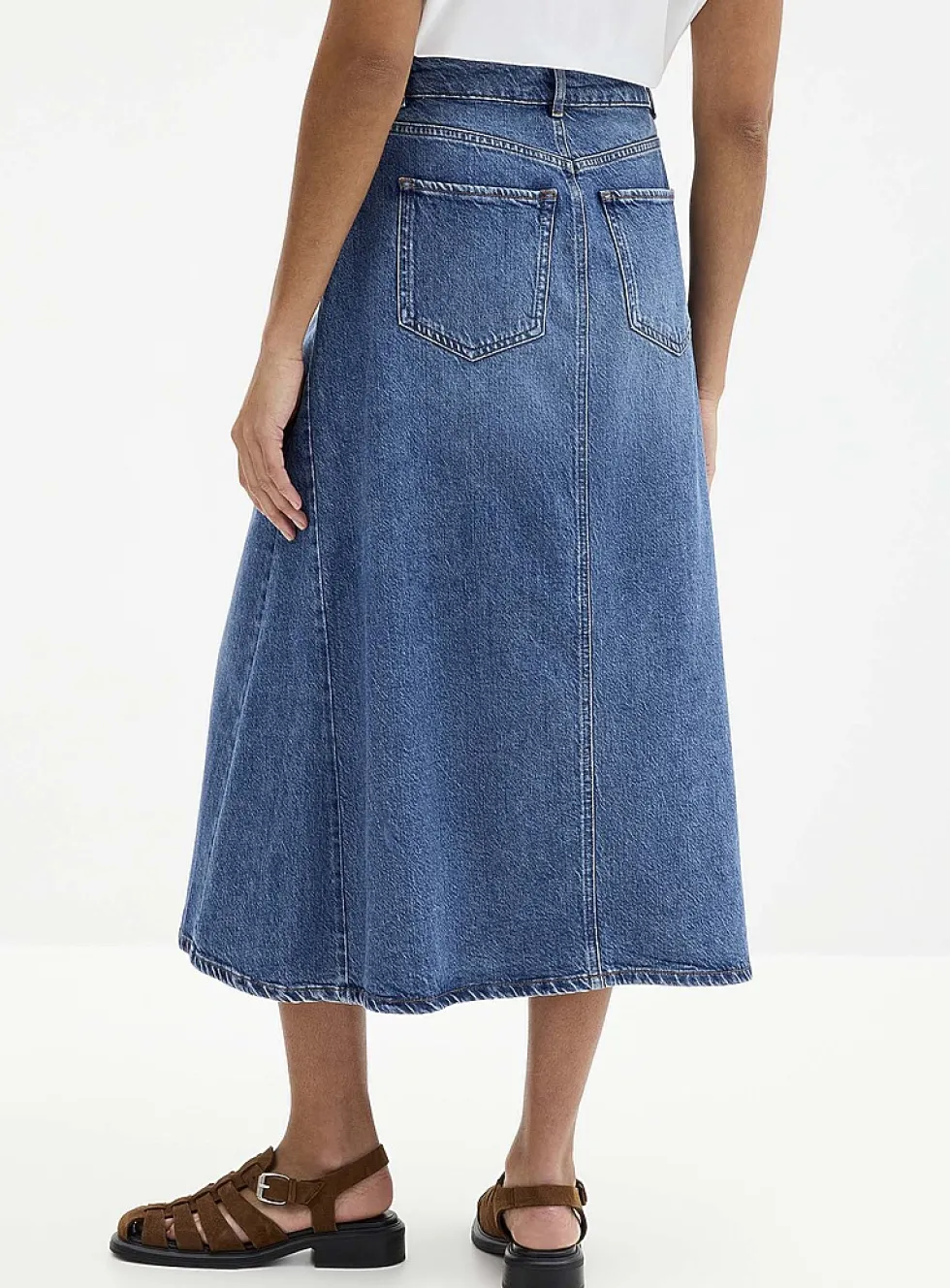 Flared denim midi skirt
