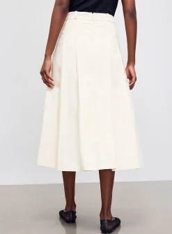 Flat-pleat vanilla midi skirt