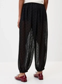 Flocked polka dots chiffon barrel-leg pant