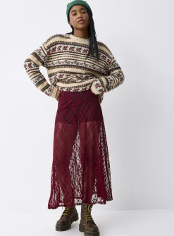 Floral lace flared skirt