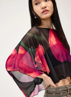 Floral mesh poncho