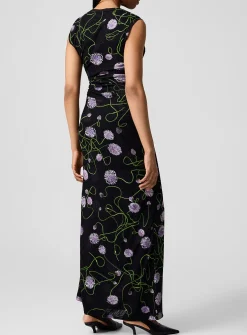 Floral mesh ruched waist dress