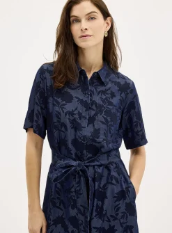 Floral shadows denim-like shirtdress