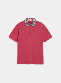 Floral-accent liquid cotton polo