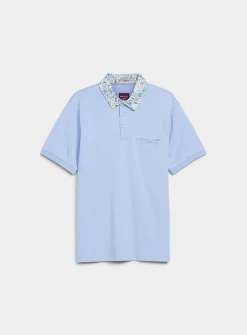 Floral-accent liquid cotton polo