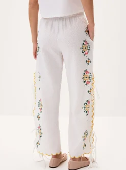 Flowers and side bows seersucker pant