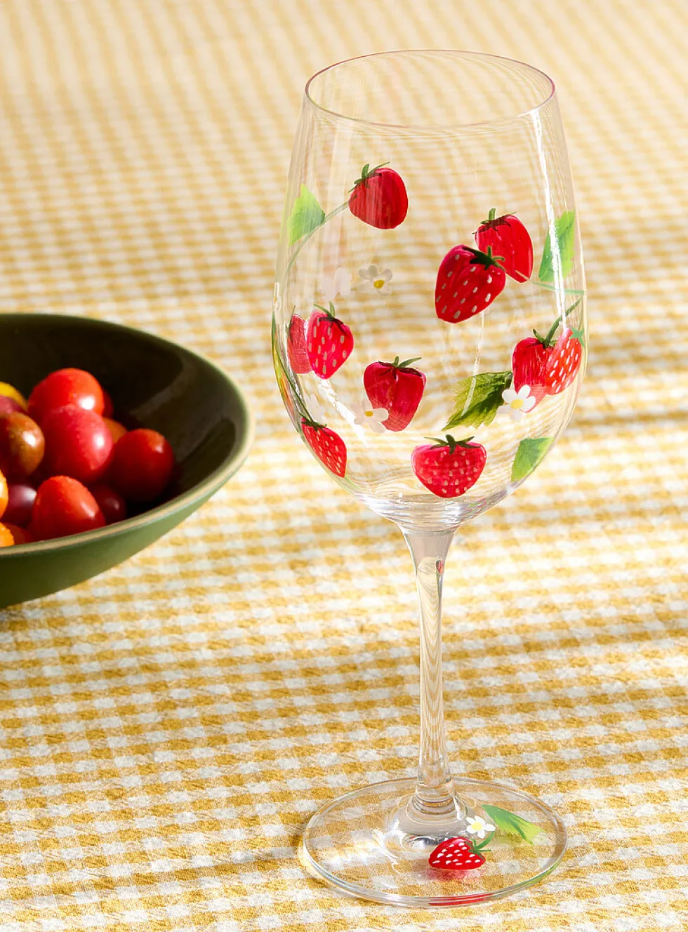 Flowers and strawberries wine glass