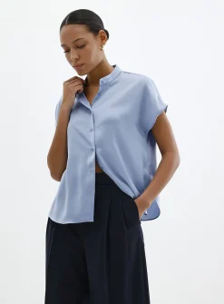 Flowy satin cap-sleeve blouse