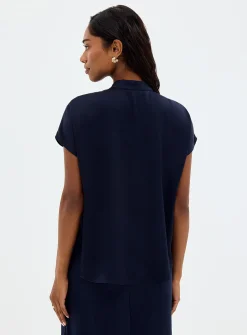 Flowy satin cap-sleeve blouse