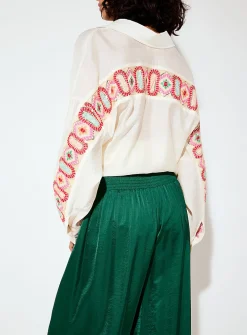 Flowy satin smock-waist jogger