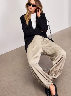 Flowy satin smock-waist jogger