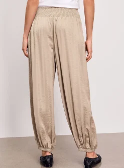 Flowy satin smock-waist jogger