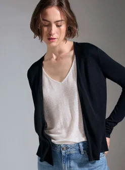 Fluid-knit open-front cardigan