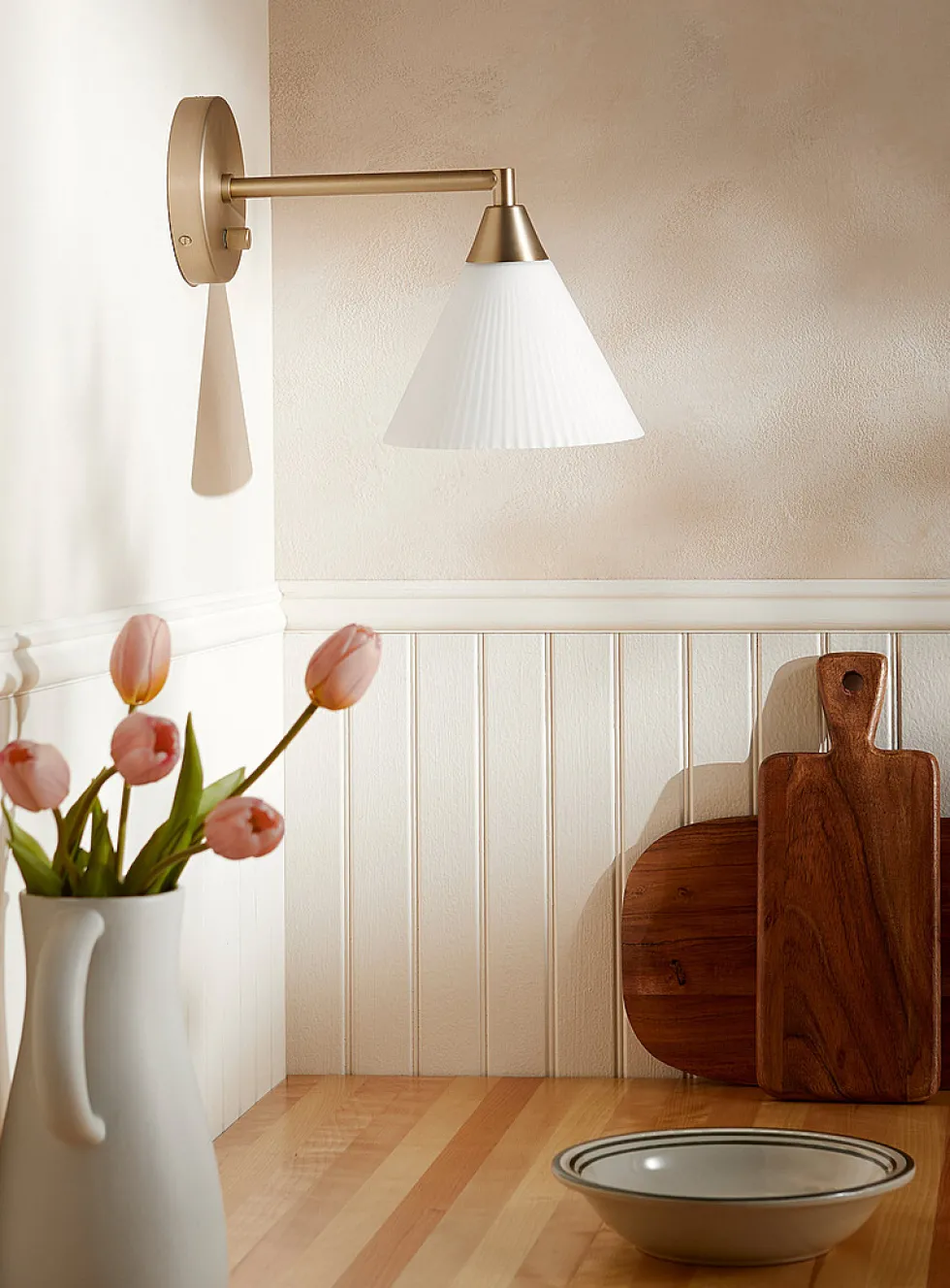 Fluted glass conical sconce