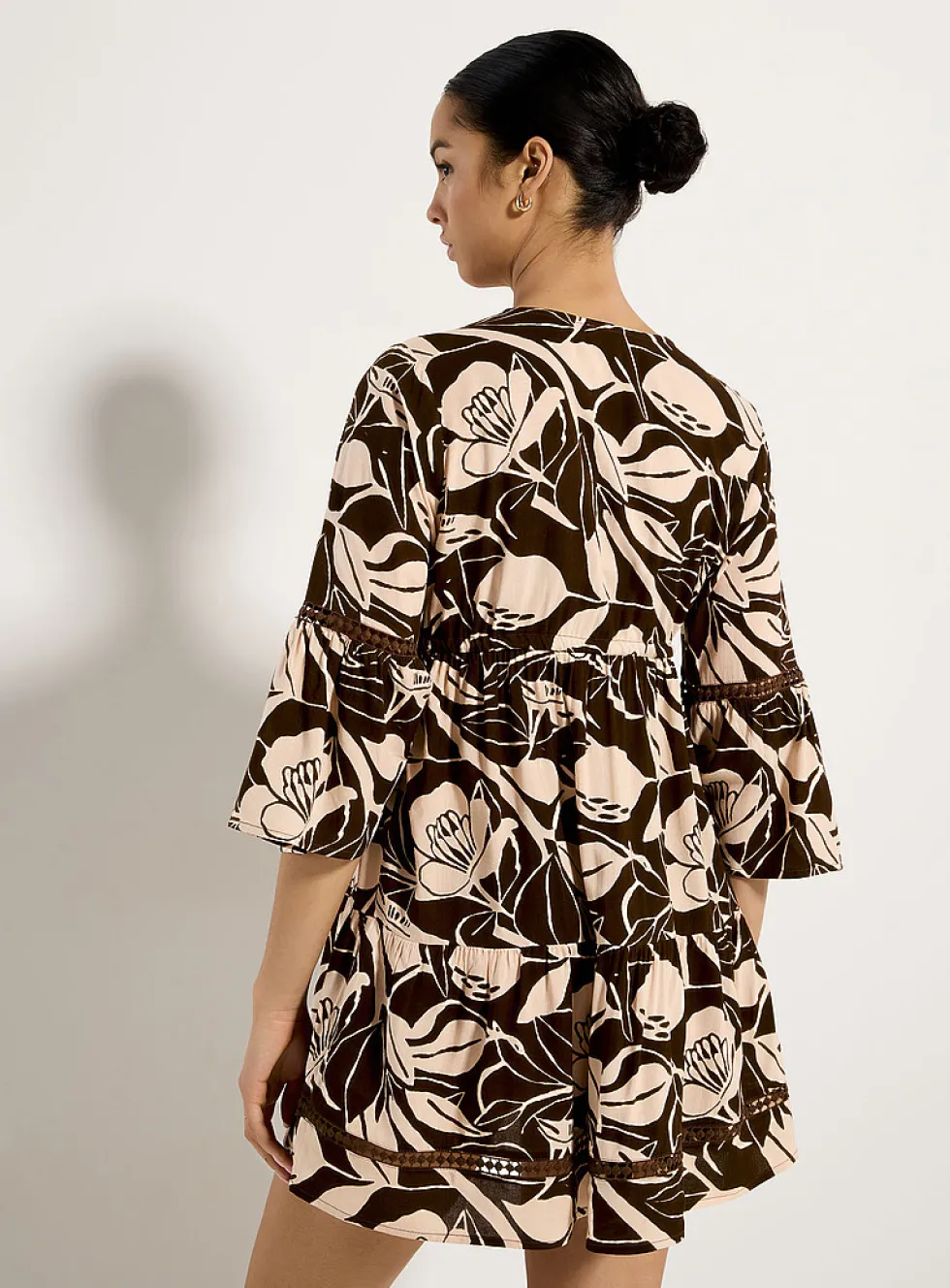 Foliage print tiered dress