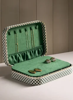 Forest green checkers rectangular jewellery box
