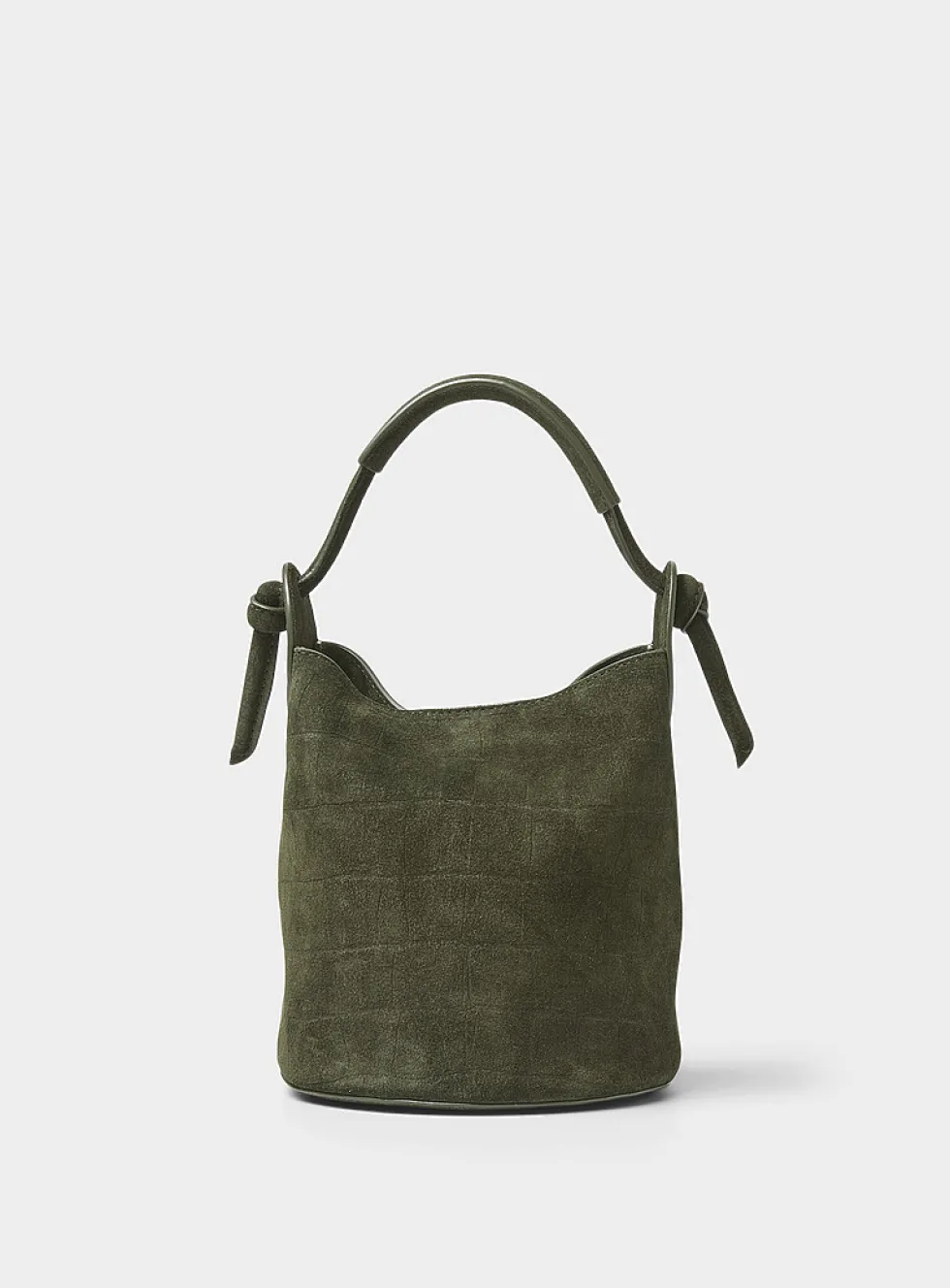 Fortuna forest green croc-skin suede bucket bag