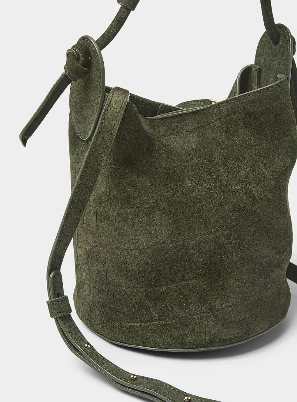 Fortuna forest green croc-skin suede bucket bag