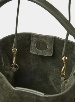 Fortuna forest green croc-skin suede bucket bag