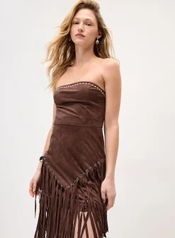 Fringed studded suede tube dress