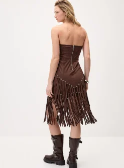 Fringed studded suede tube dress