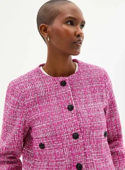 Fuchsia tweed crew-neck blazer