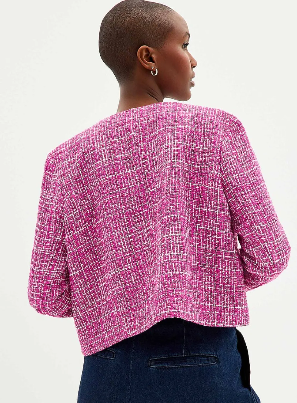 Fuchsia tweed crew-neck blazer