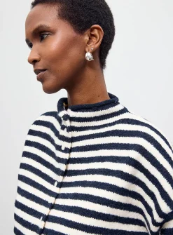 Funnel neck buttoned sweater