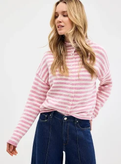 Funnel neck buttoned sweater