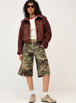 Funnel neck faux-suede jacket