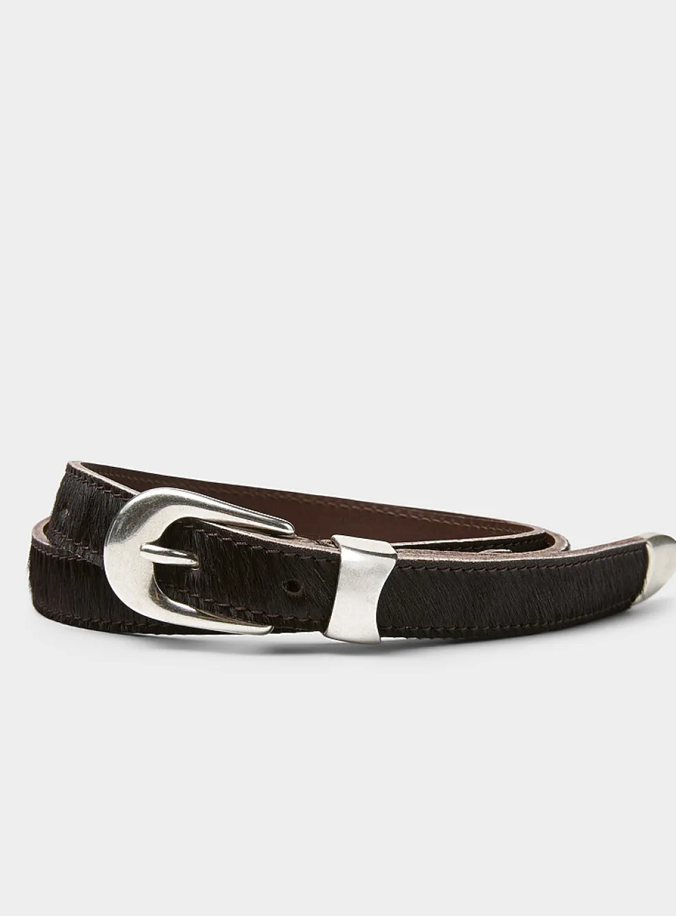 Fuzzy leather slim belt