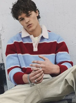Fuzzy-knit rugby polo